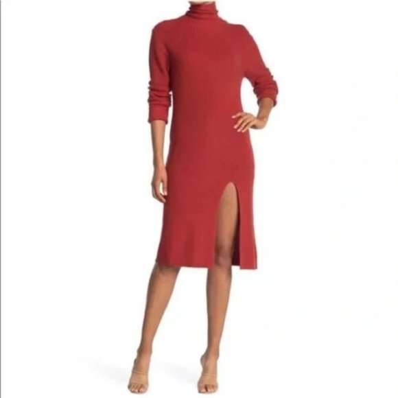 ABOUND Red Persimmon Ribbed Round Neck Midi Dress Turtleneck - Small - Picture 1 of 4